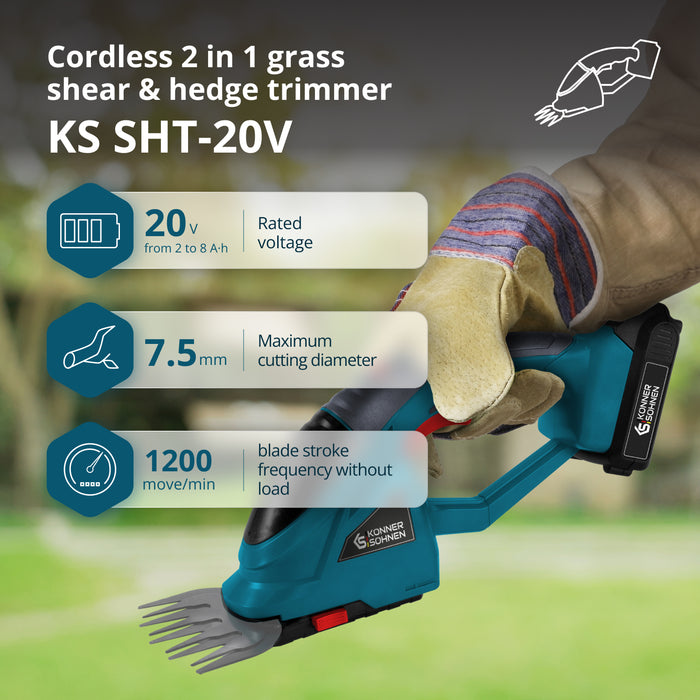 مقص عشب وتشذيب سياج لاسلكي 2 في 1 KS SHT-20V