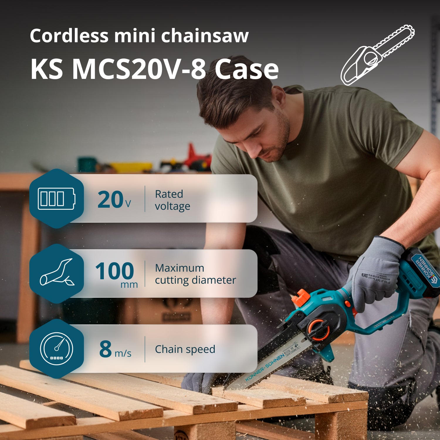منشار كهربائي صغير بدون سلك KS MCS20V-8 مع حقيبة